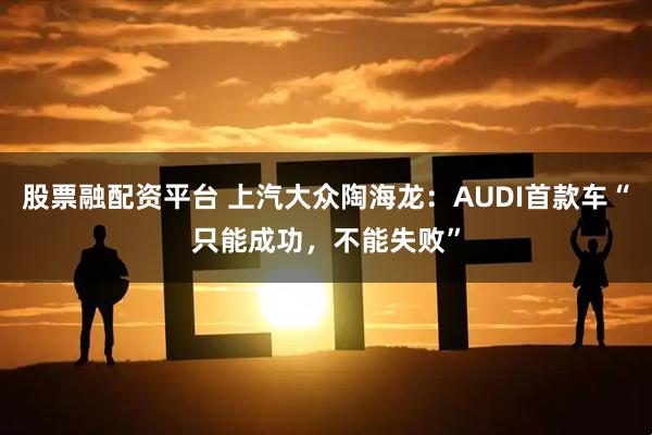 股票融配资平台 上汽大众陶海龙：AUDI首款车“只能成功，不能失败”